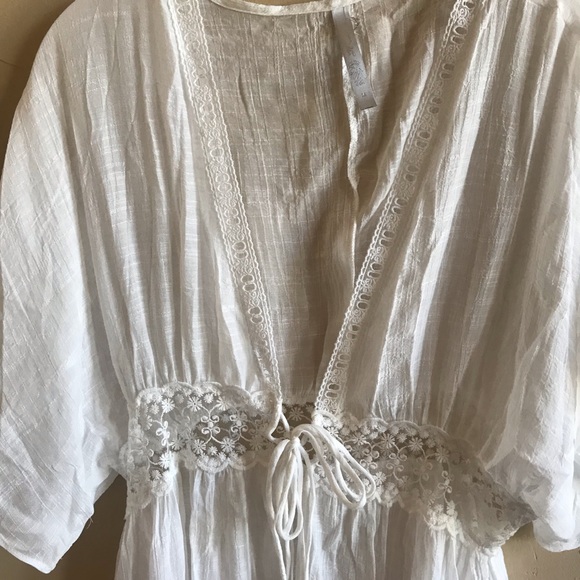 Ivory Crochet Waist Kimono Duster - Picture 5 of 5